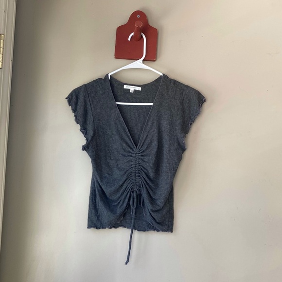 Antistar Grey Cinch Tie Front Crop T-Shirt M - Picture 2 of 6